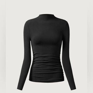 OGL Thermal Ruched Sides Tuckable Mockneck Top - Black Size L